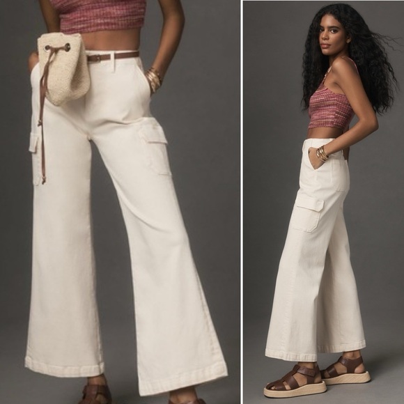 Anthropologie Pants - Anthropologie Paige Carly Cargo Wide LegPant 31 Earthy Cream Neutral Cotton NWT